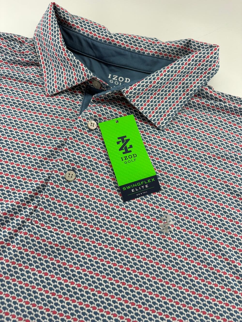 IZOD Golf SwingFlex Elite 3XB Mens Polo Moonlight Blue Fish Print NWT